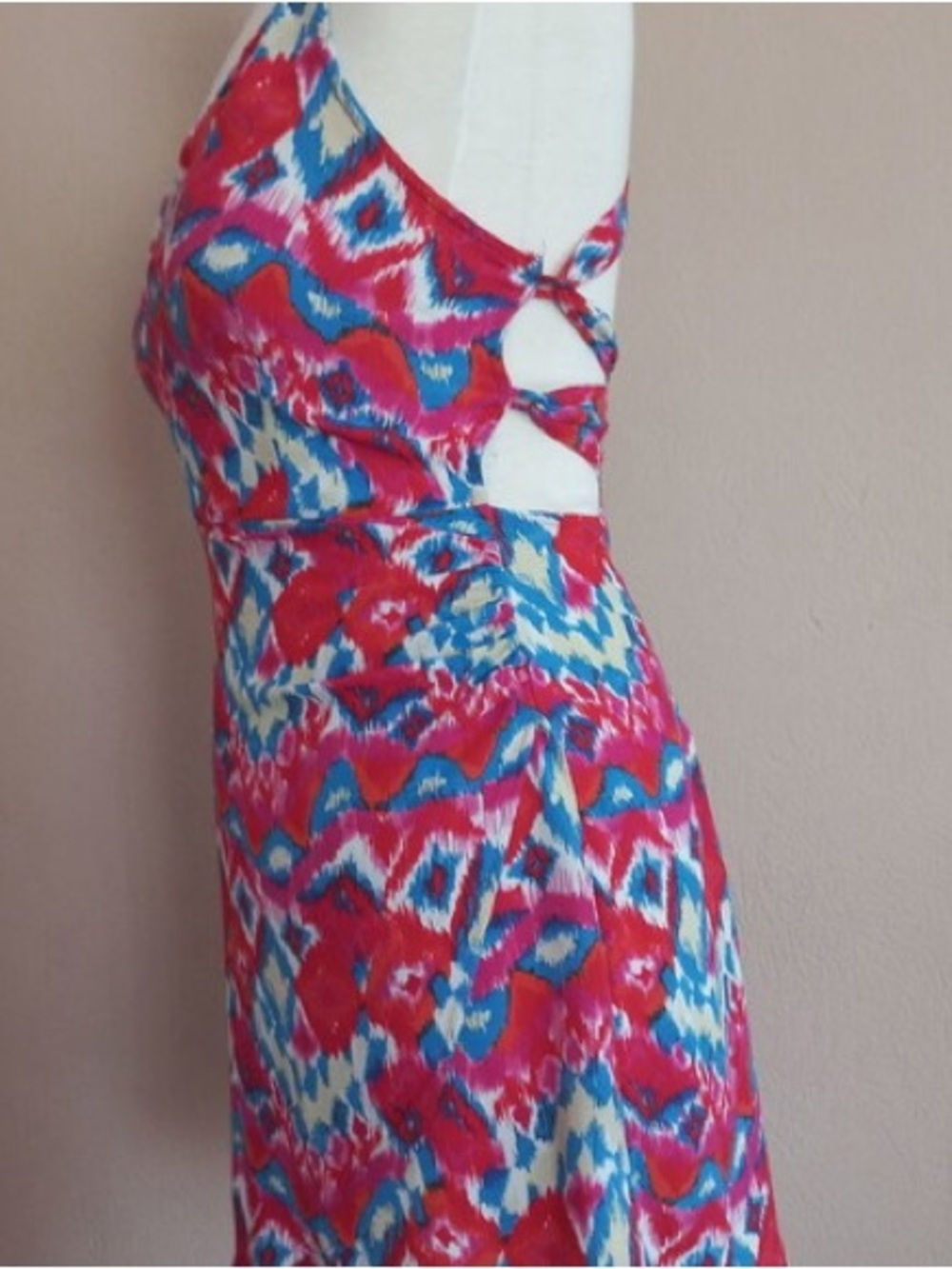 π NWT Zara Ikat Print Mini Dress Red Blue Lace Up Back Large - Picture 9 of 17